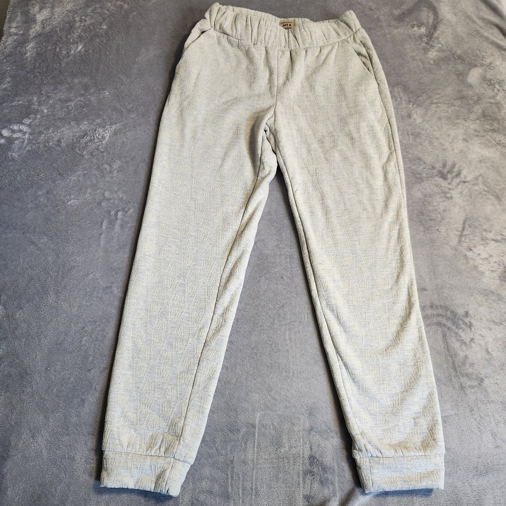 Fleece Factory Art & Motion Sherpa Lined Quilted Joggers Gray Cream Women's M